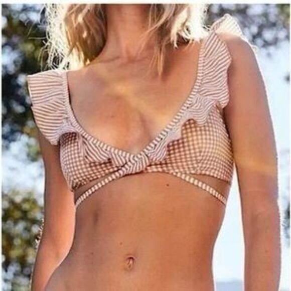 NWT Aerie Large Seersucker Ruffle Wrap Bikini Top - Picture 1 of 7
